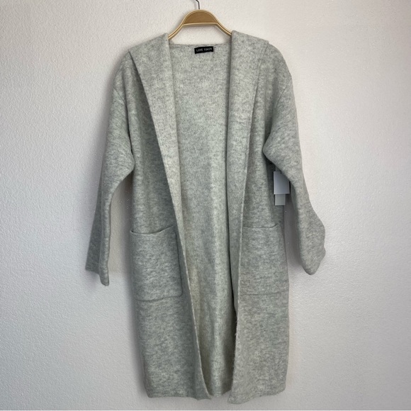 Love token XS LONG HOODED CARDIGAN light gray duster cardigan new with tags - Picture 4 of 16